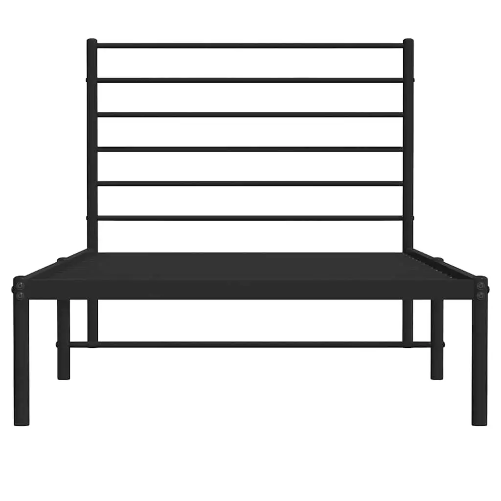 Metal Bed Frame King Single 107x203cm Black Headboard Steel Slatted Base Storage