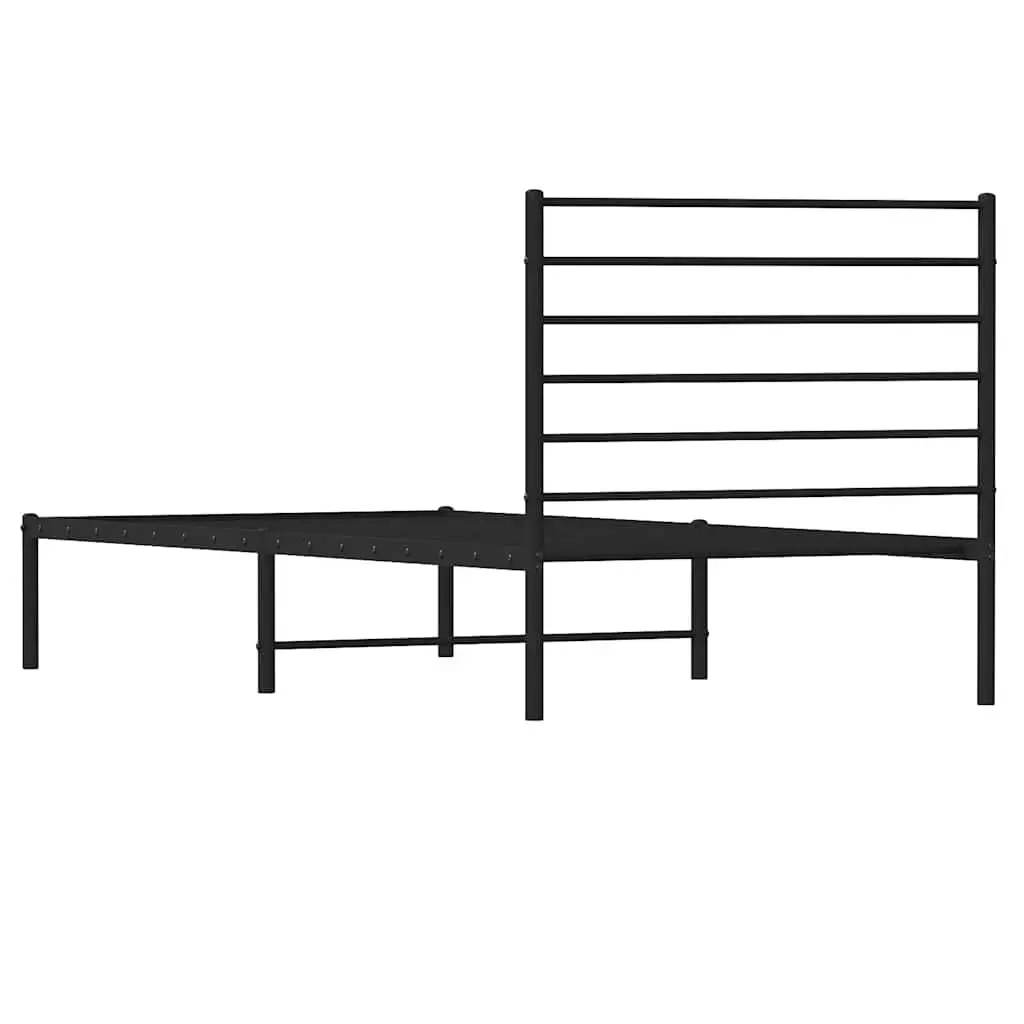 Metal Bed Frame King Single 107x203cm Black Headboard Steel Slatted Base Storage