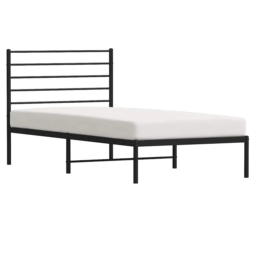 Metal Bed Frame King Single 107x203cm Black Headboard Steel Slatted Base Storage
