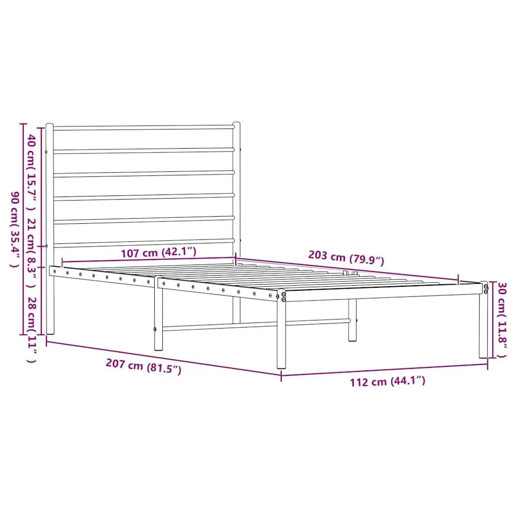 Metal Bed Frame King Single 107x203cm Black Headboard Steel Slatted Base Storage