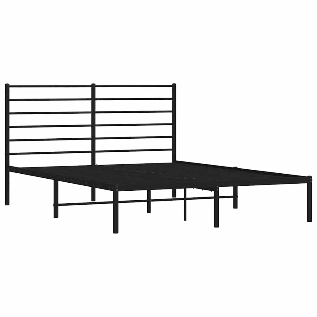 Metal Bed Frame Black 135x190 cm Steel with Headboard and Storage Space