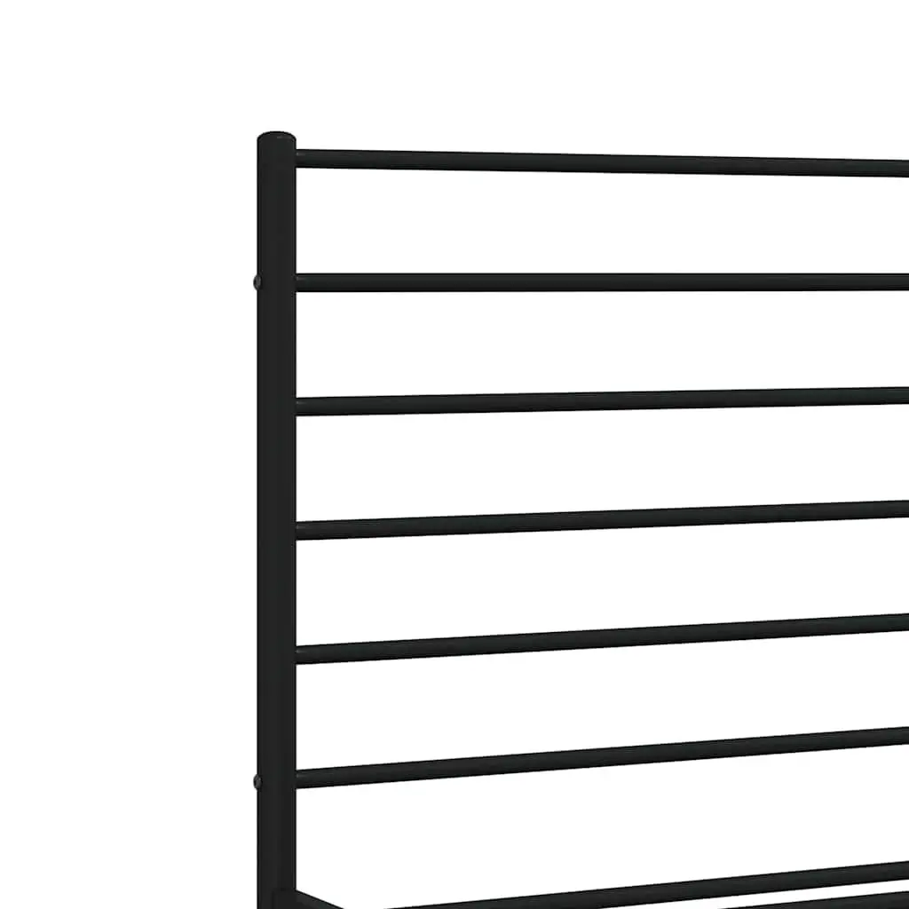 Metal Bed Frame Black 135x190 cm Steel with Headboard and Storage Space