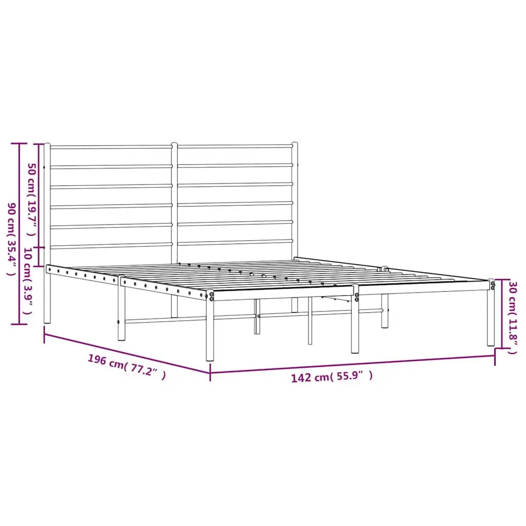 Metal Bed Frame Black 135x190 cm Steel with Headboard and Storage Space