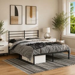 Elegant Black Metal Bed Frame 150x200 cm with Headboard