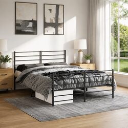 Black Metal Bed Frame 135x190 cm with Headboard and Footboard