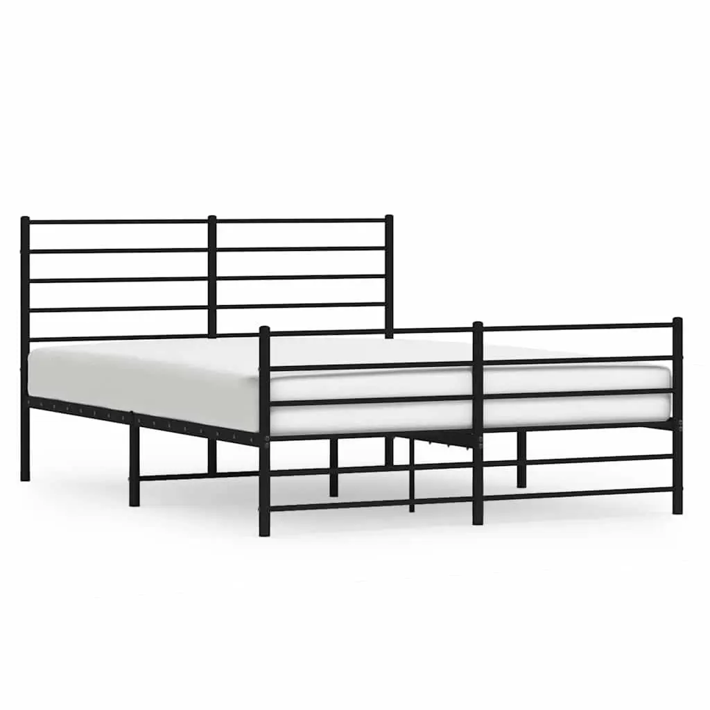 Metal Bed Frame Black 135x190 cm Powder-coated Steel with Footboard and Headboard