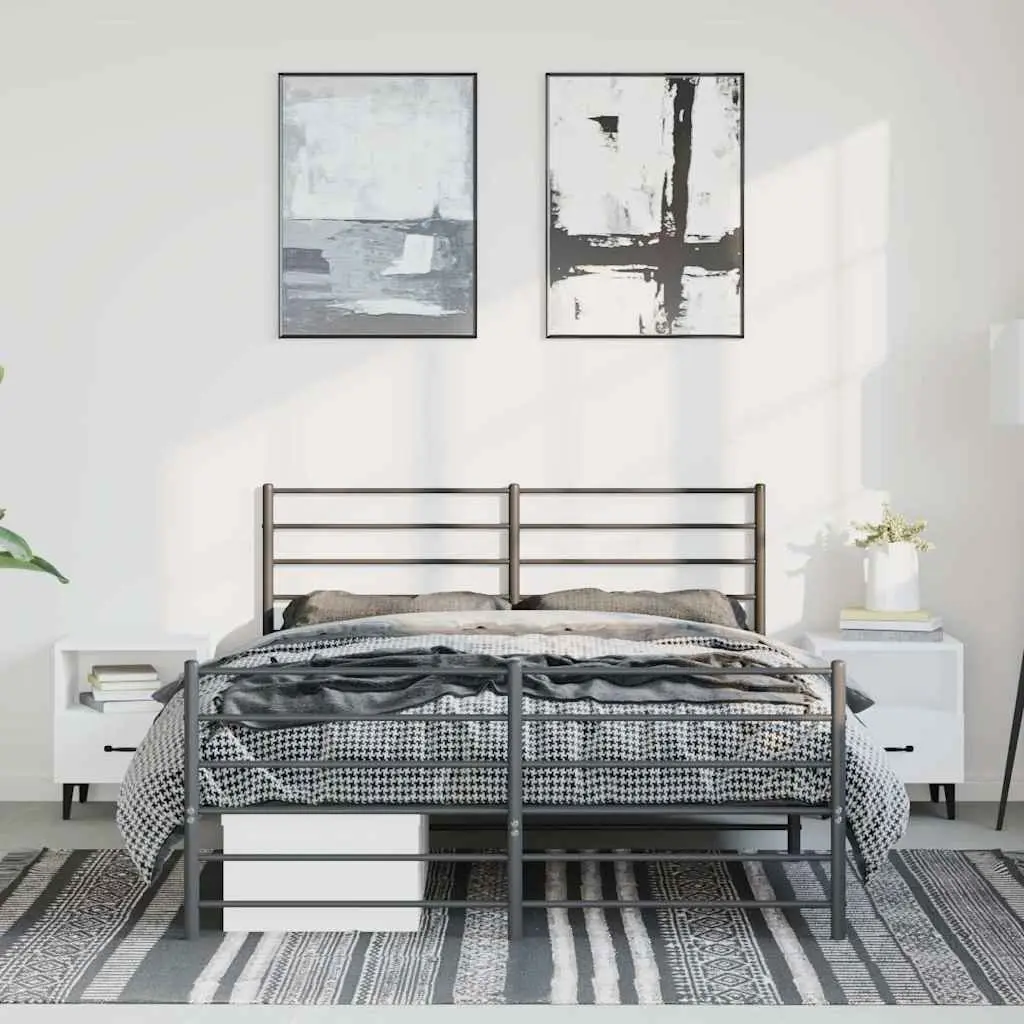 Metal Bed Frame Black 135x190 cm Powder-coated Steel with Footboard and Headboard