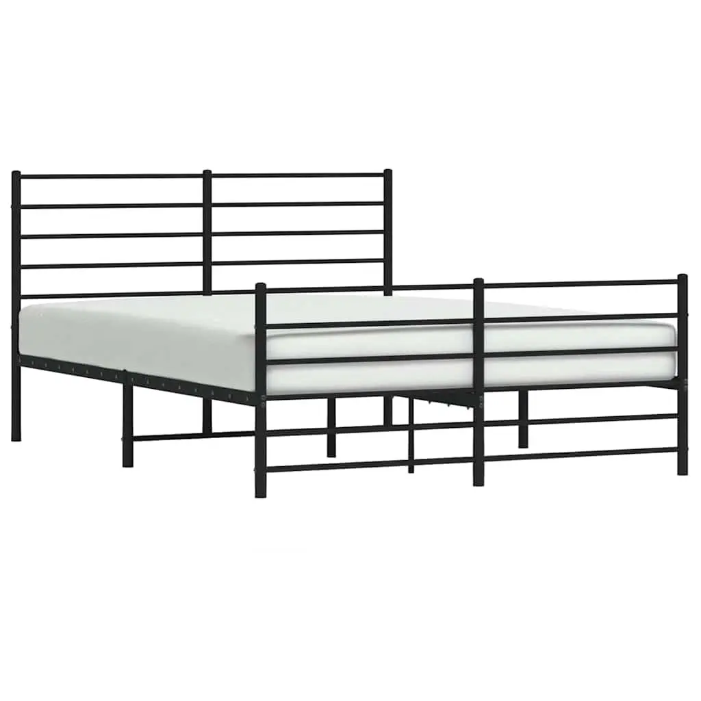 Metal Bed Frame Black 135x190 cm Powder-coated Steel with Footboard and Headboard