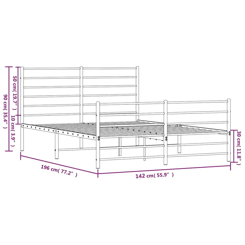 Metal Bed Frame Black 135x190 cm Powder-coated Steel with Footboard and Headboard