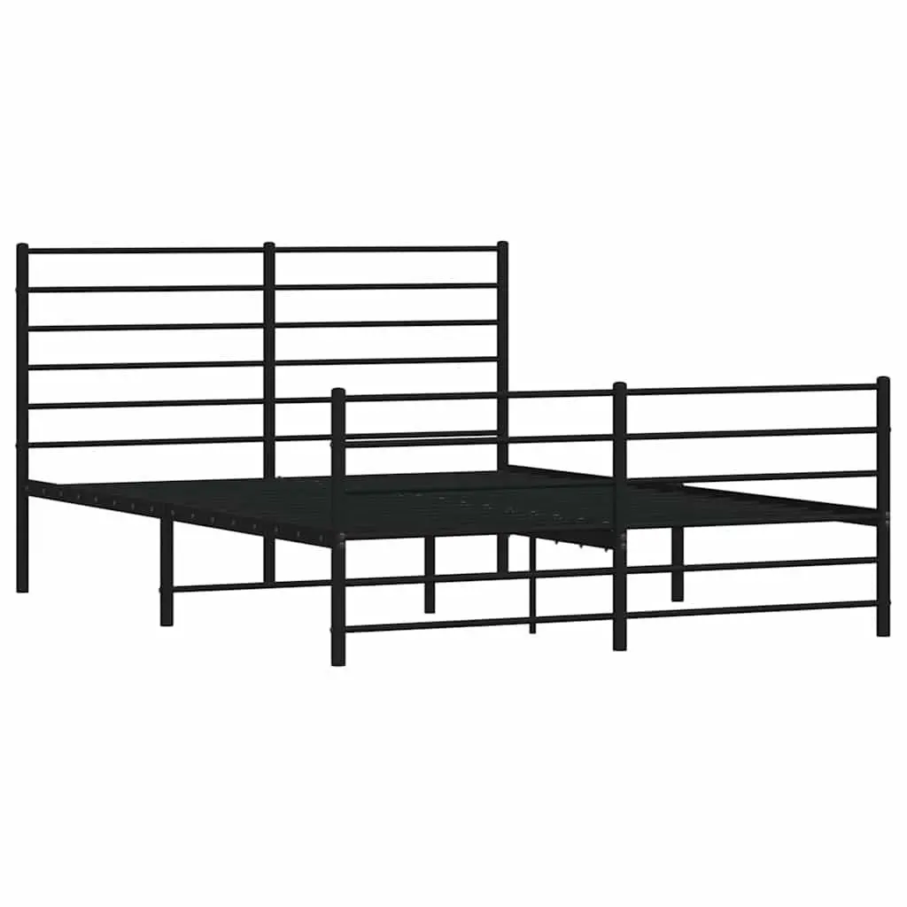 Metal Bed Frame Black 150x200 cm Powder-coated Steel Slatted Base