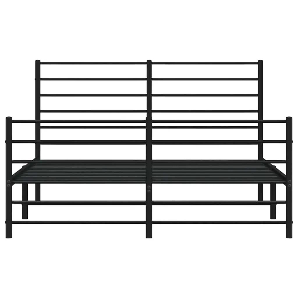 Metal Bed Frame Black 150x200 cm Powder-coated Steel Slatted Base