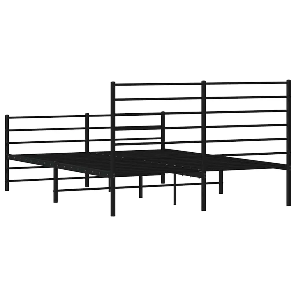 Metal Bed Frame Black 150x200 cm Powder-coated Steel Slatted Base
