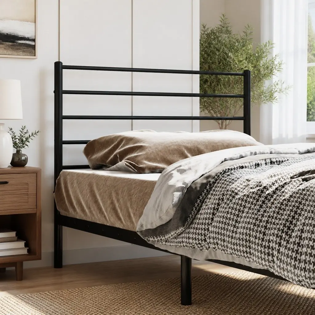 Metal Headboard Black 90cm Powder-coated Steel Frame