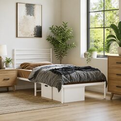 Elegant White Metal Bed Frame King Single 107x203cm