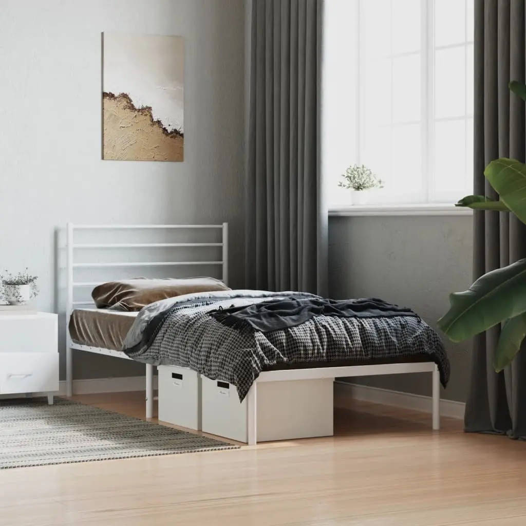 Metal Bed Frame King Single 107x203cm White Powder-coated Steel