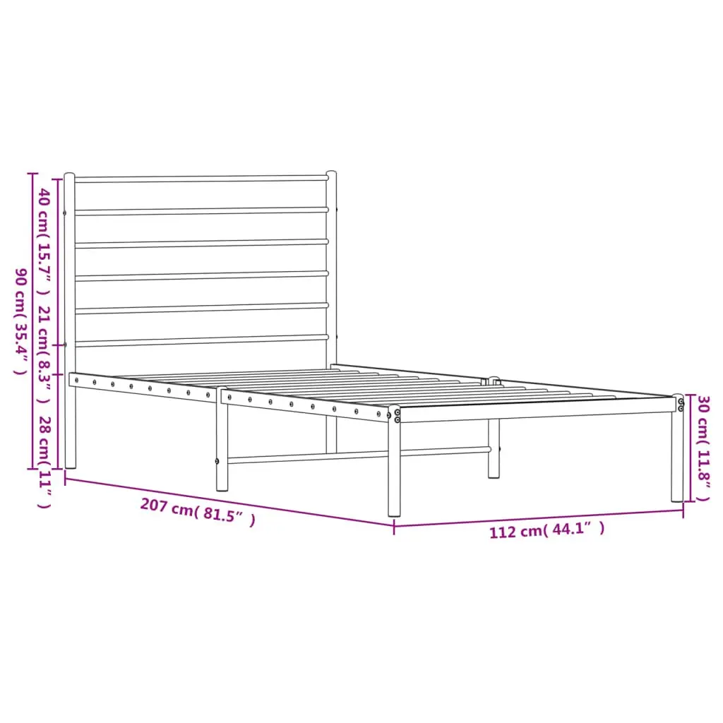 Metal Bed Frame King Single 107x203cm White Powder-coated Steel
