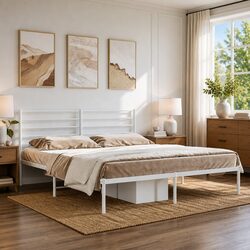 Elegant King Size Metal Bed Frame with Headboard