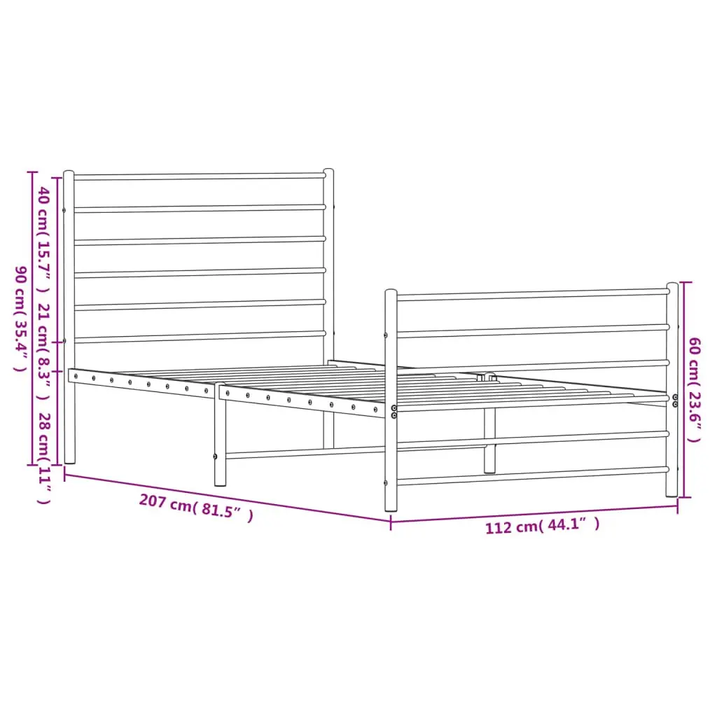 King Single Metal Bed Frame 107x203 cm White