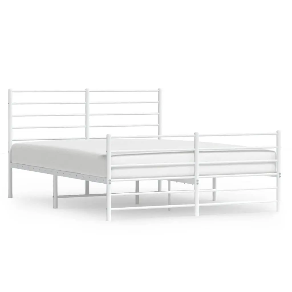 White Steel Metal Bed Frame 150x200 cm with Footboard