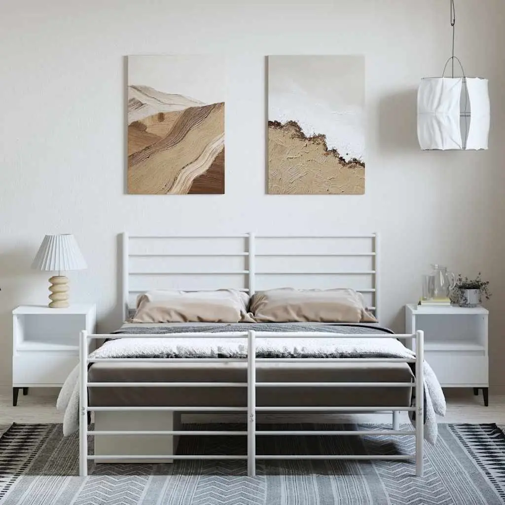 White Steel Metal Bed Frame 150x200 cm with Footboard