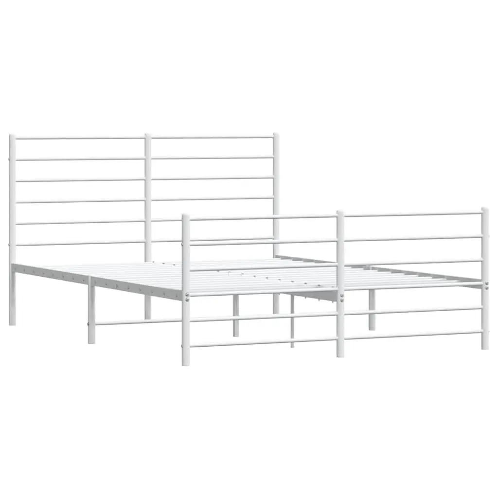 White Steel Metal Bed Frame 150x200 cm with Footboard