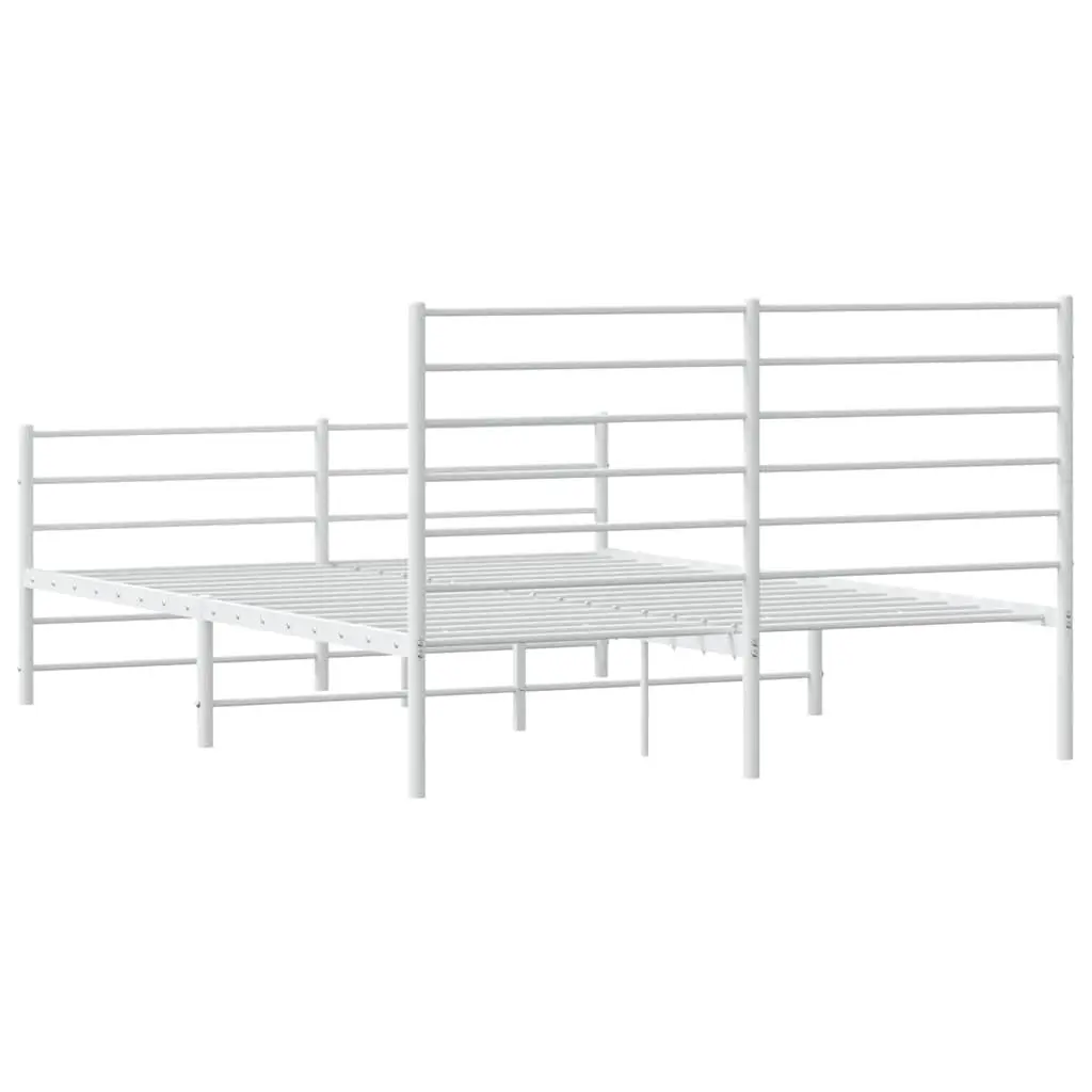 White Steel Metal Bed Frame 150x200 cm with Footboard