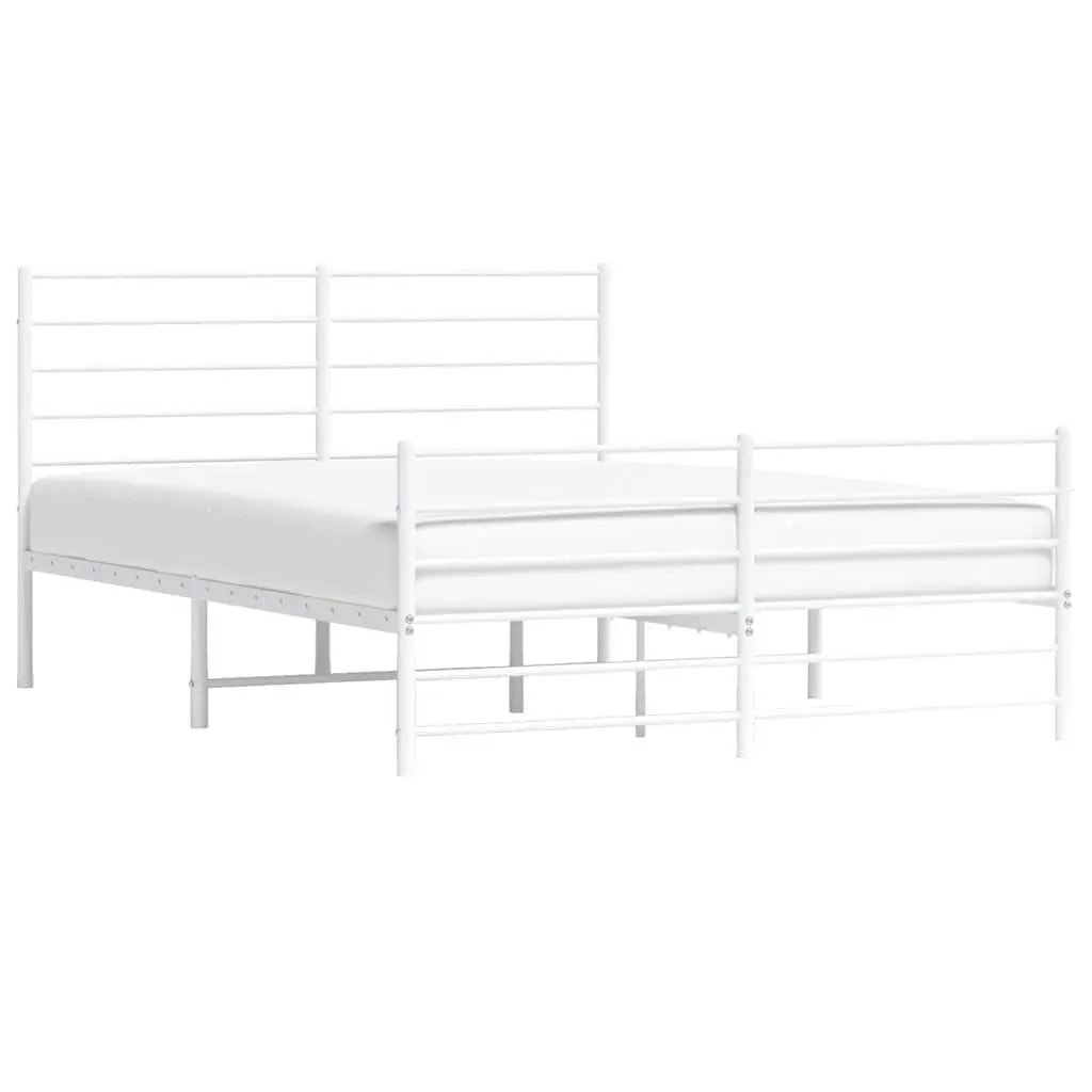 White Steel Metal Bed Frame 150x200 cm with Footboard