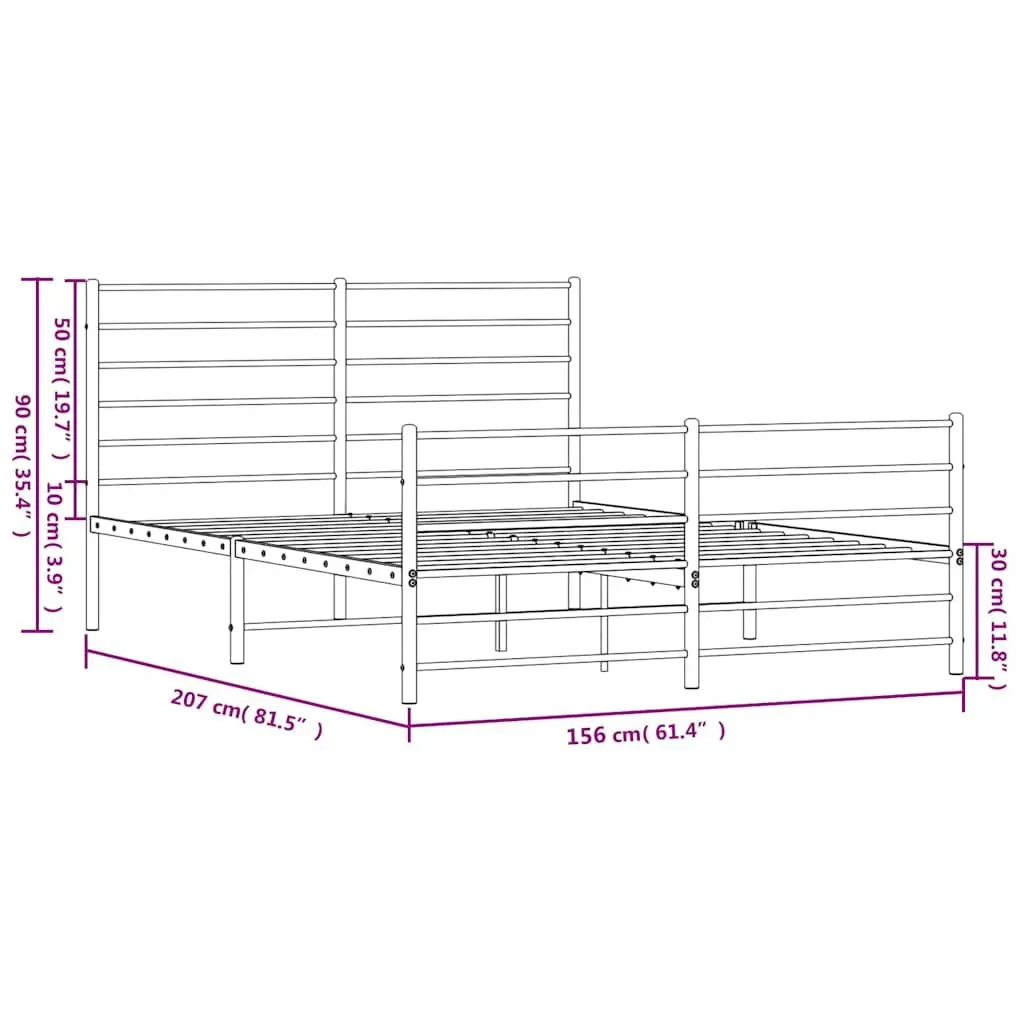 White Steel Metal Bed Frame 150x200 cm with Footboard
