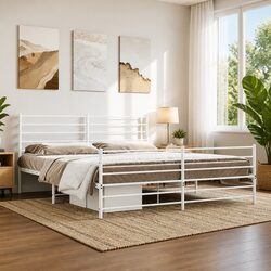 White King Size Metal Bed Frame with Footboard and Headboard