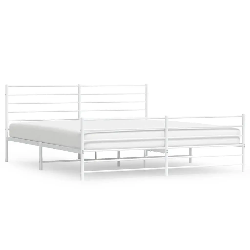 White King Size Metal Bed Frame with Footboard and Headboard