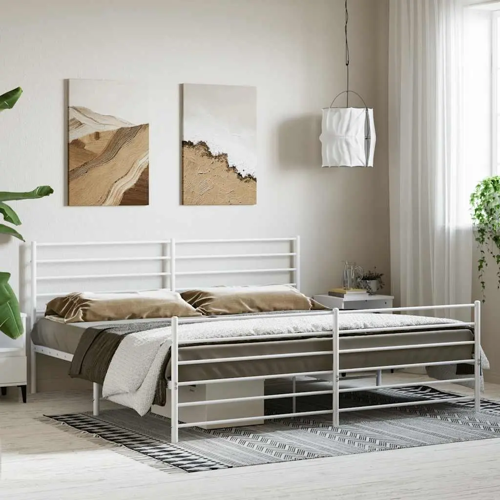 White King Size Metal Bed Frame with Footboard and Headboard