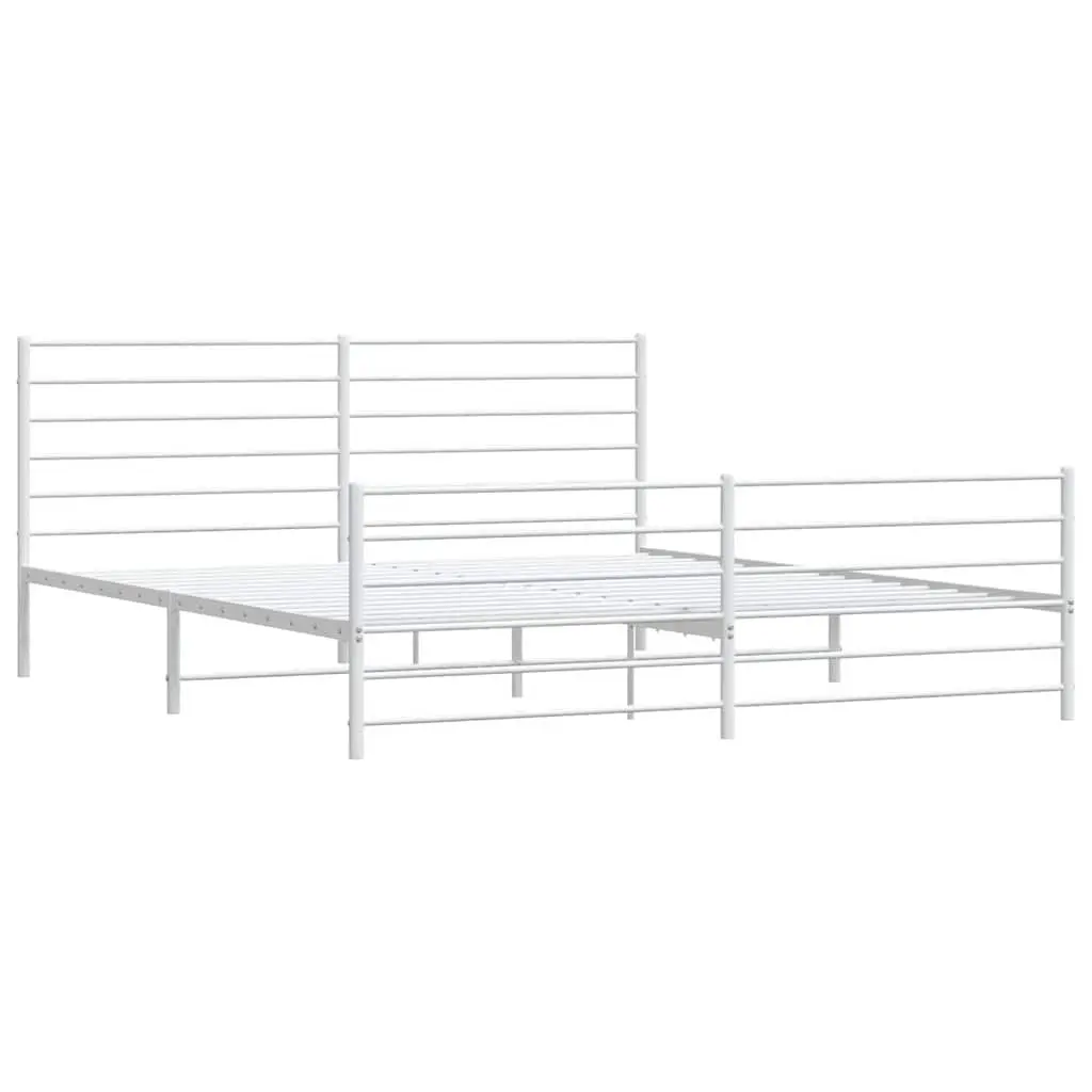 White King Size Metal Bed Frame with Footboard and Headboard