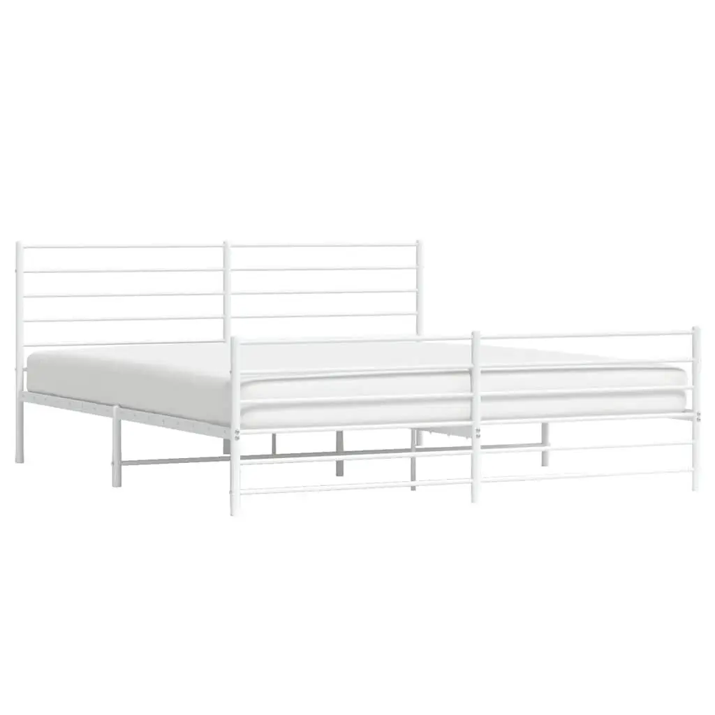 White King Size Metal Bed Frame with Footboard and Headboard