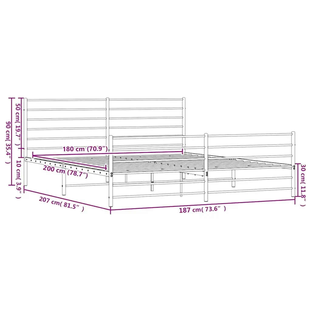 White King Size Metal Bed Frame with Footboard and Headboard