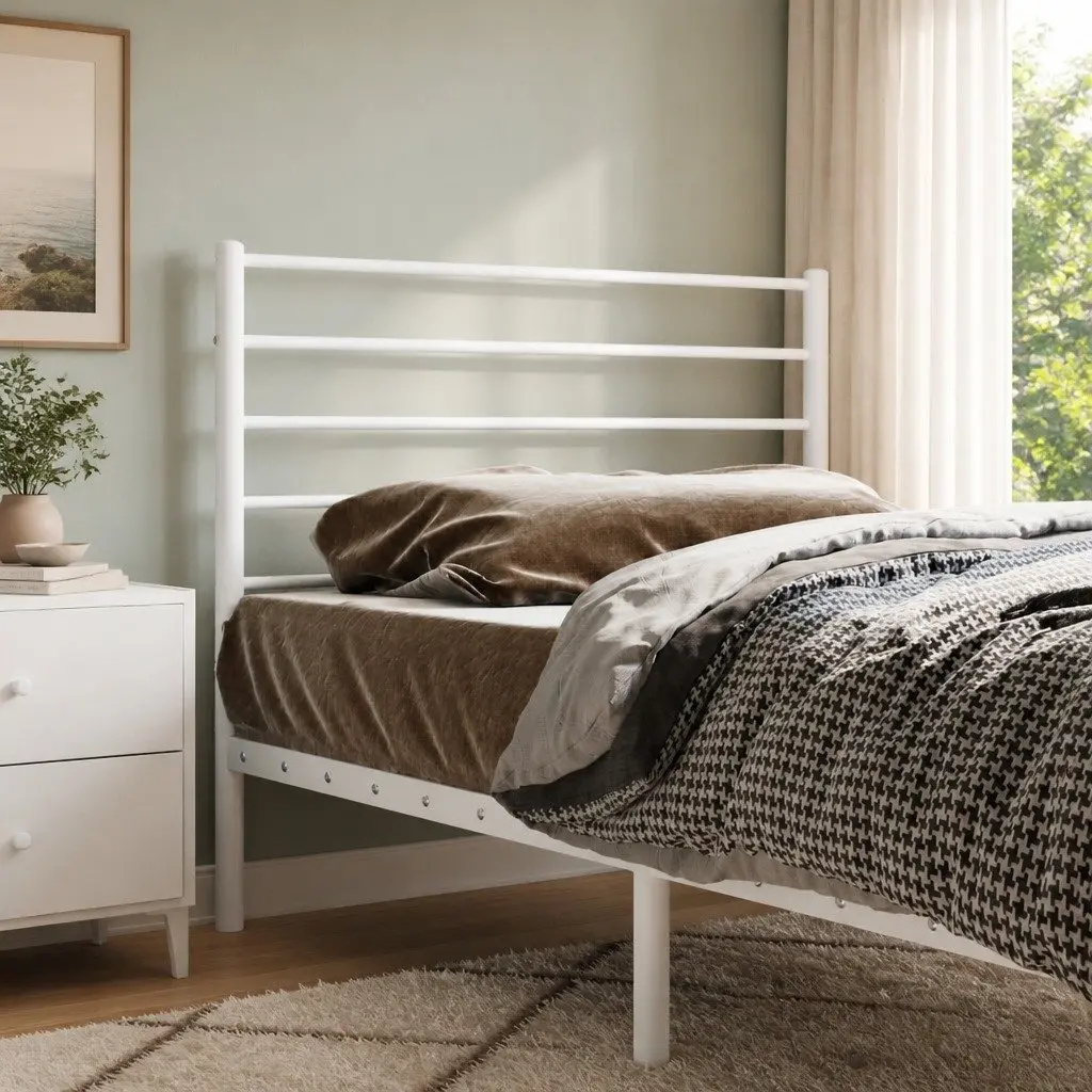 White Metal Bed Headboard 90cm Powder Coated Steel Frame Sturdy Support
