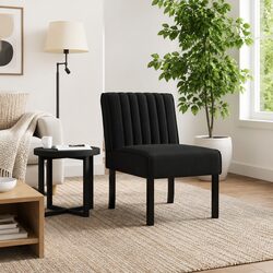 Black Velvet Slipper Chair with Wooden Legs