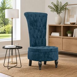 Blue Velvet High Back Arm Chair with Padded Seat