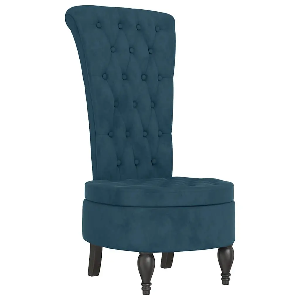 Blue Velvet High Back Arm Chair with Padded Seat
