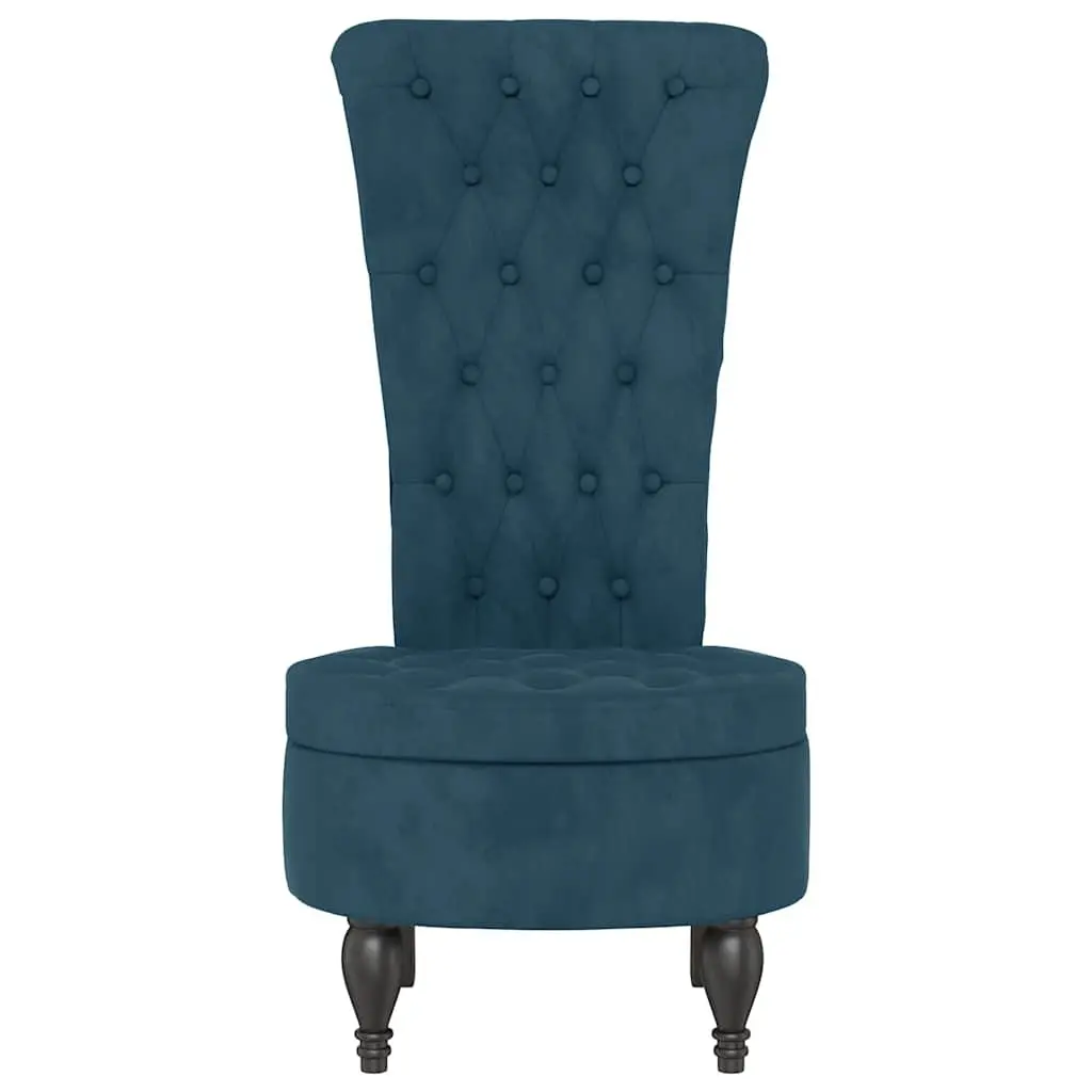 Blue Velvet High Back Arm Chair with Padded Seat