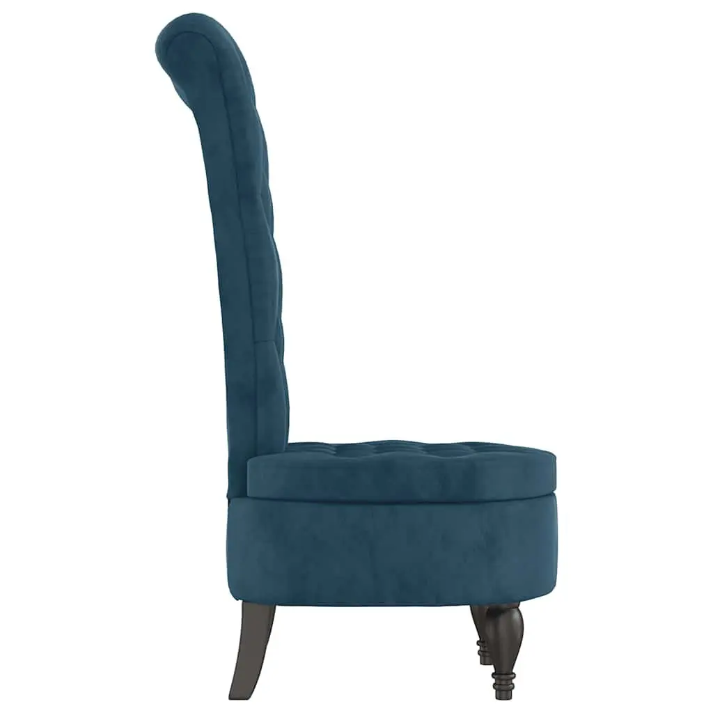 Blue Velvet High Back Arm Chair with Padded Seat