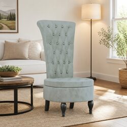 Light Grey Velvet High Back Armchair with Button Tufting