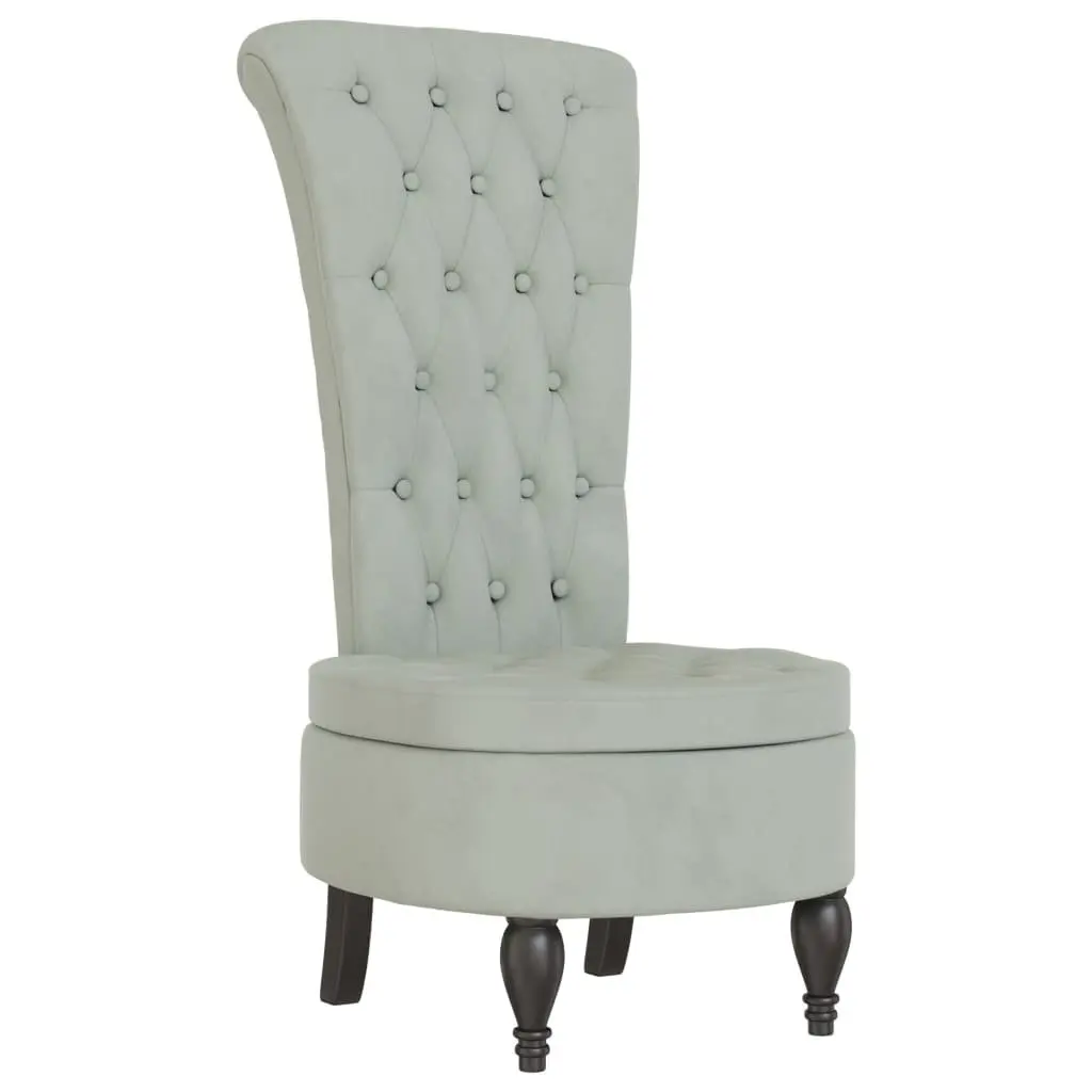 Light Grey Velvet High Back Armchair with Button Tufting