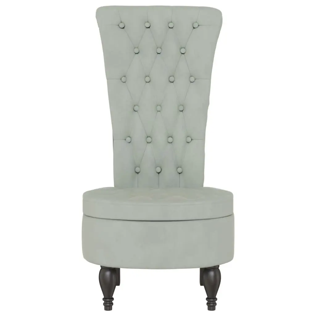 Light Grey Velvet High Back Armchair with Button Tufting