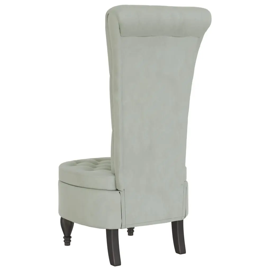 Light Grey Velvet High Back Armchair with Button Tufting