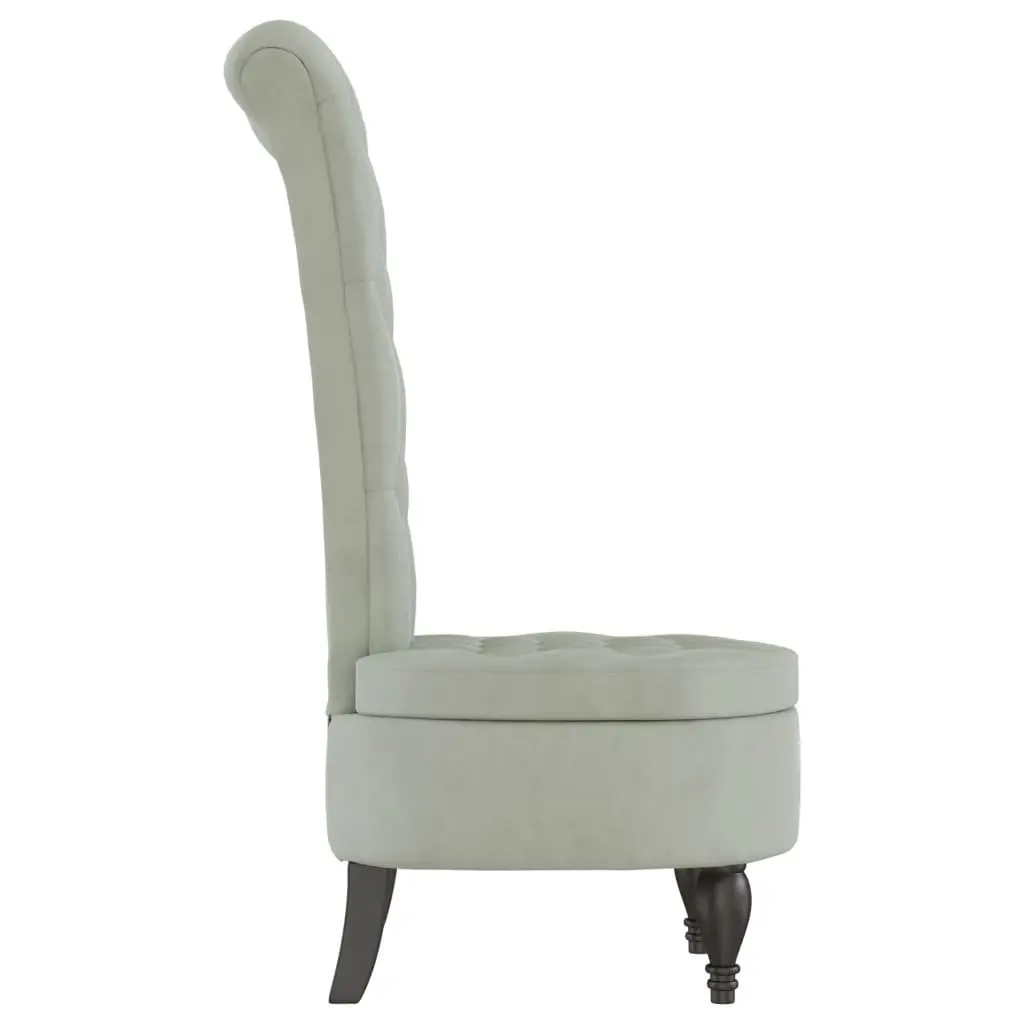 Light Grey Velvet High Back Armchair with Button Tufting