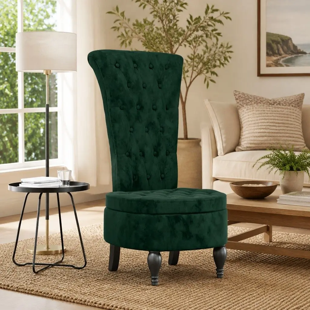 Dark Green Velvet High Back Accent Chair