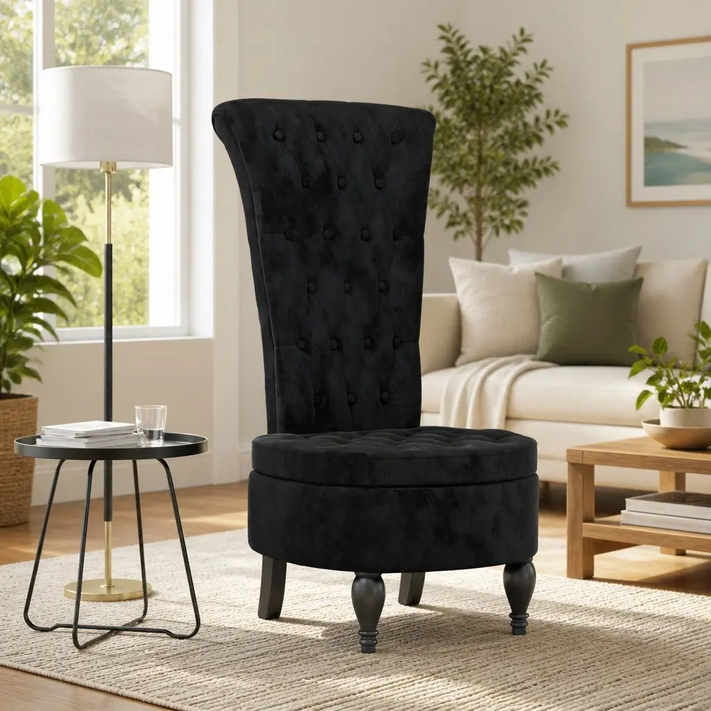 High Back Arm Chair in Black Velvet