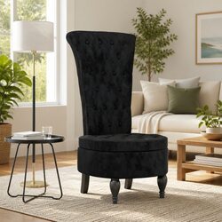 Elegant High Back Arm Chair in Black Velvet