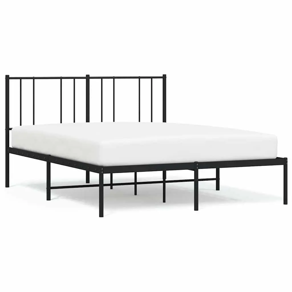 Metal Bed Frame Black 135x190 cm Powder-coated Steel with Headboard Slatted Base