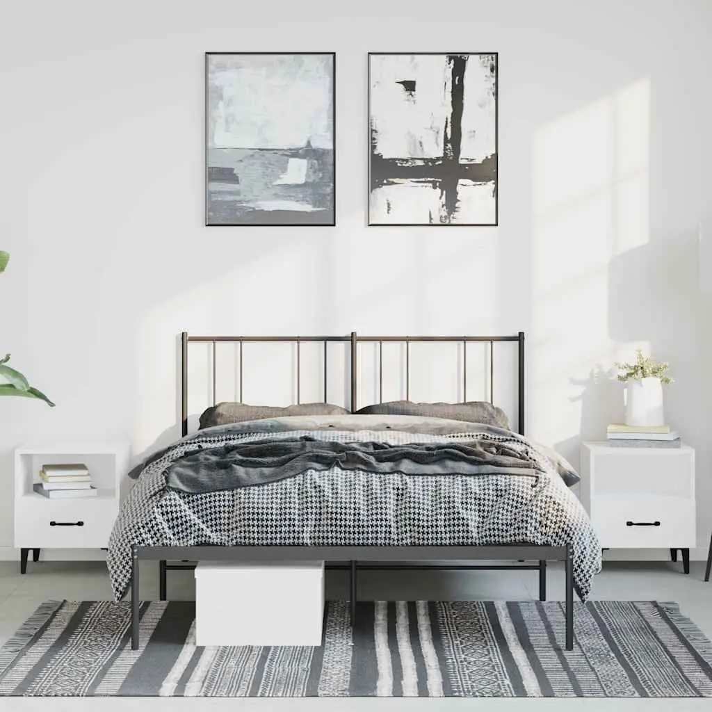 Metal Bed Frame Black 135x190 cm Powder-coated Steel with Headboard Slatted Base